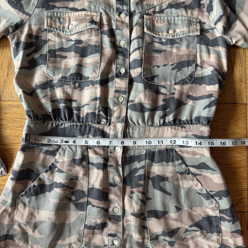 Dear John Camo Dress Button Down Utility Collared Long Sleeve Mini Cinch Waist - Picture 6 of 7